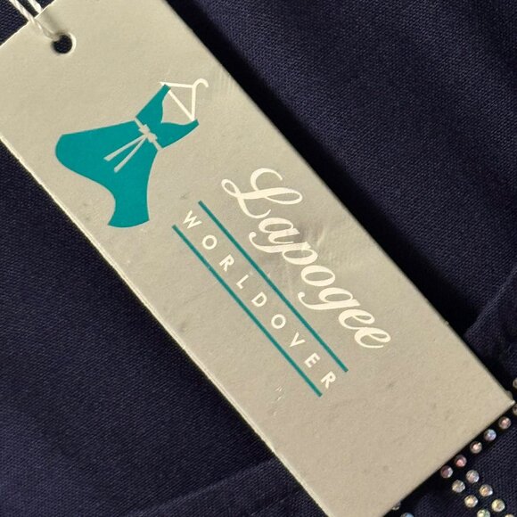 Layogee Womens XL Navy Blue Embellished Kaftan Dress Rayon dress. NWT - Picture 5 of 12